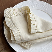 Для дома и интерьера handmade. Livemaster - original item Linen napkins with ruffles, milk color, ecru. Handmade.