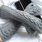 Gloves rose on gray pointelle wool gray fall winter