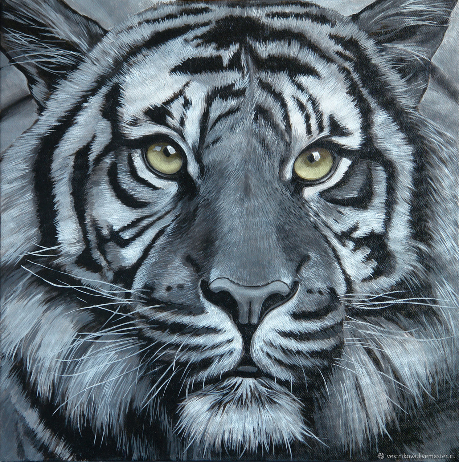 Картина Тигр масло, холст 50х50 – заказать на Ярмарке Мастеров – IUI71RU  | Картины, Москва