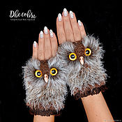 Аксессуары handmade. Livemaster - original item Owl `s brown mitts. Handmade.