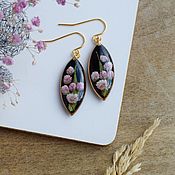 Украшения handmade. Livemaster - original item Jewelry resin earrings with real flowers. Black and pink earrings. Handmade.