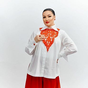 Аксессуары ручной работы. Ярмарка Мастеров - ручная работа Манишка красная кружевная Кружевные Сердца. Handmade.