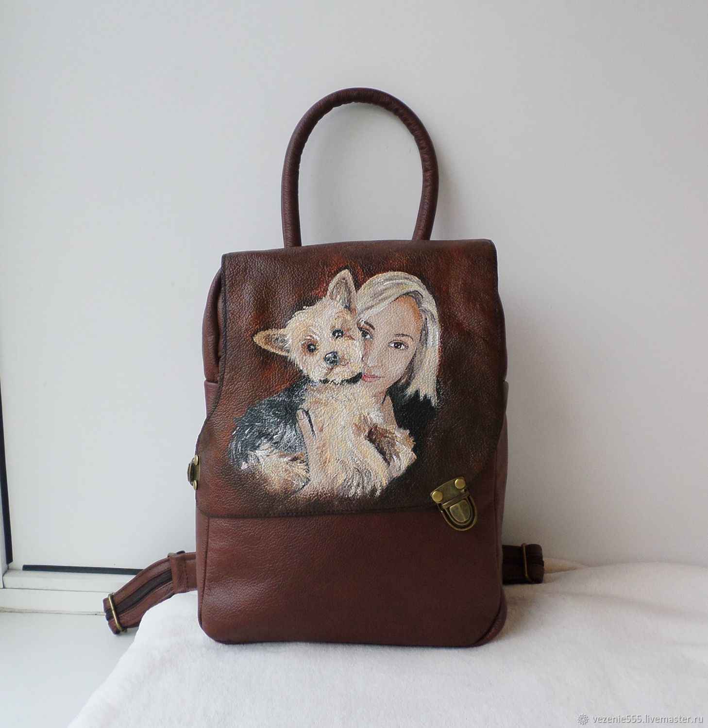 Leather backpack with custom painting.Hand-painted photos, Backpacks, Noginsk,  Фото №1