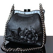 Сумки и аксессуары handmade. Livemaster - original item Black leather handbag, flowers, decor. Handmade.