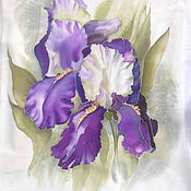 Палантин цветочная роспись батик натуральный шелк