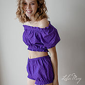 Одежда handmade. Livemaster - original item Traje con pantalones cortos de algodón italiano púrpura. Handmade.