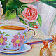 Oil painting roses Tea still life in the garden. Pictures. kartina-sochi. My Livemaster. Фото №5