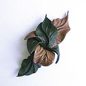 Украшения handmade. Livemaster - original item Tara Flower Leather Brooch Herbal Green Beige Brown. Handmade.