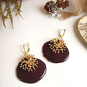 Украшения handmade. Livemaster - original item Earrings with Real Rose Petals Coral Gilding 16K Resin Bordeaux. Handmade.