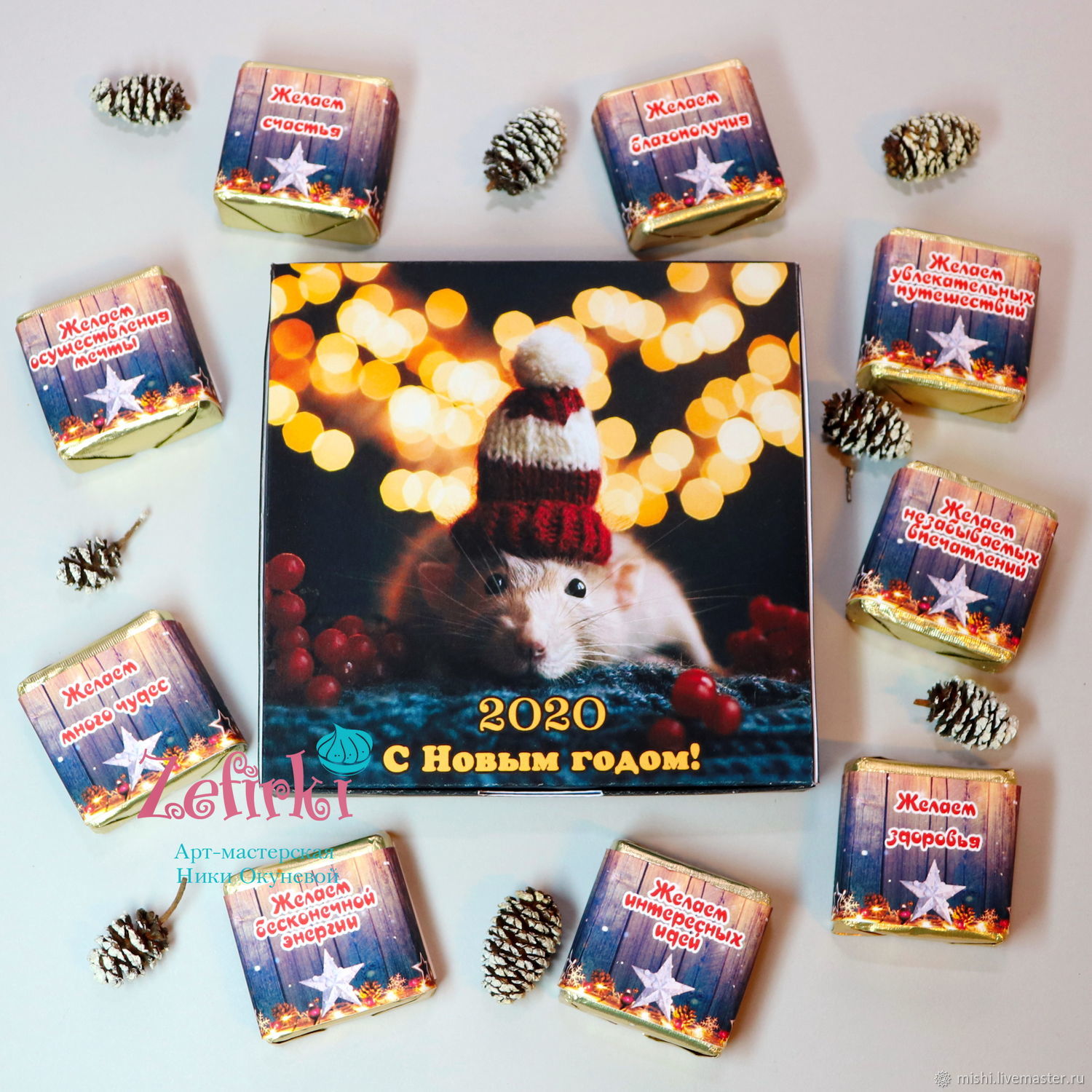 Шокобокс конфеты в коробочке на новый год подарок подруге мышка крыса в ...
