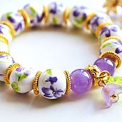 Украшения handmade. Livemaster - original item Bracelet and earrings with violets. Handmade.