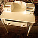 Elegant white drawer on turned legs. Made of natural wood. Hand-carved in the shape of a medallion in the center and delicate patterns on the legs gives the Secretary the individuality and nobility. S