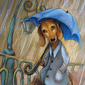 Открытки handmade. Livemaster - original item Dog Dachshund and the Rain Postcard. Handmade.