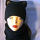 HAT-the CAT with ears for girls knitted black. Caps. Gala Devi (crochet design). Online shopping on My Livemaster.  Фото №2