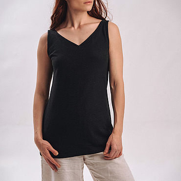 Женская черная майка из конопли. Натуральная одежда Uzor Wear. Одежда женская ручной работы - Ярмарка Мастеров Одежда женская ручной работы. Ярмарка Мастеров - ручная работа Женская черная майка из конопли. Handmade.