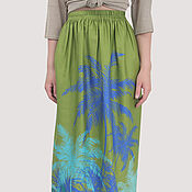 Одежда handmade. Livemaster - original item Skirt with palm trees olive long cotton. Handmade.
