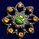 Vintage ,antique brooch with silver plated: insert - peridot, Golden Topaz (stone of the USSR ), no amalgam - glowing by themselves.
