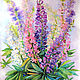 Watercolor 'Lupines' 35h50 cm, Pictures, Kaltan,  Фото №1