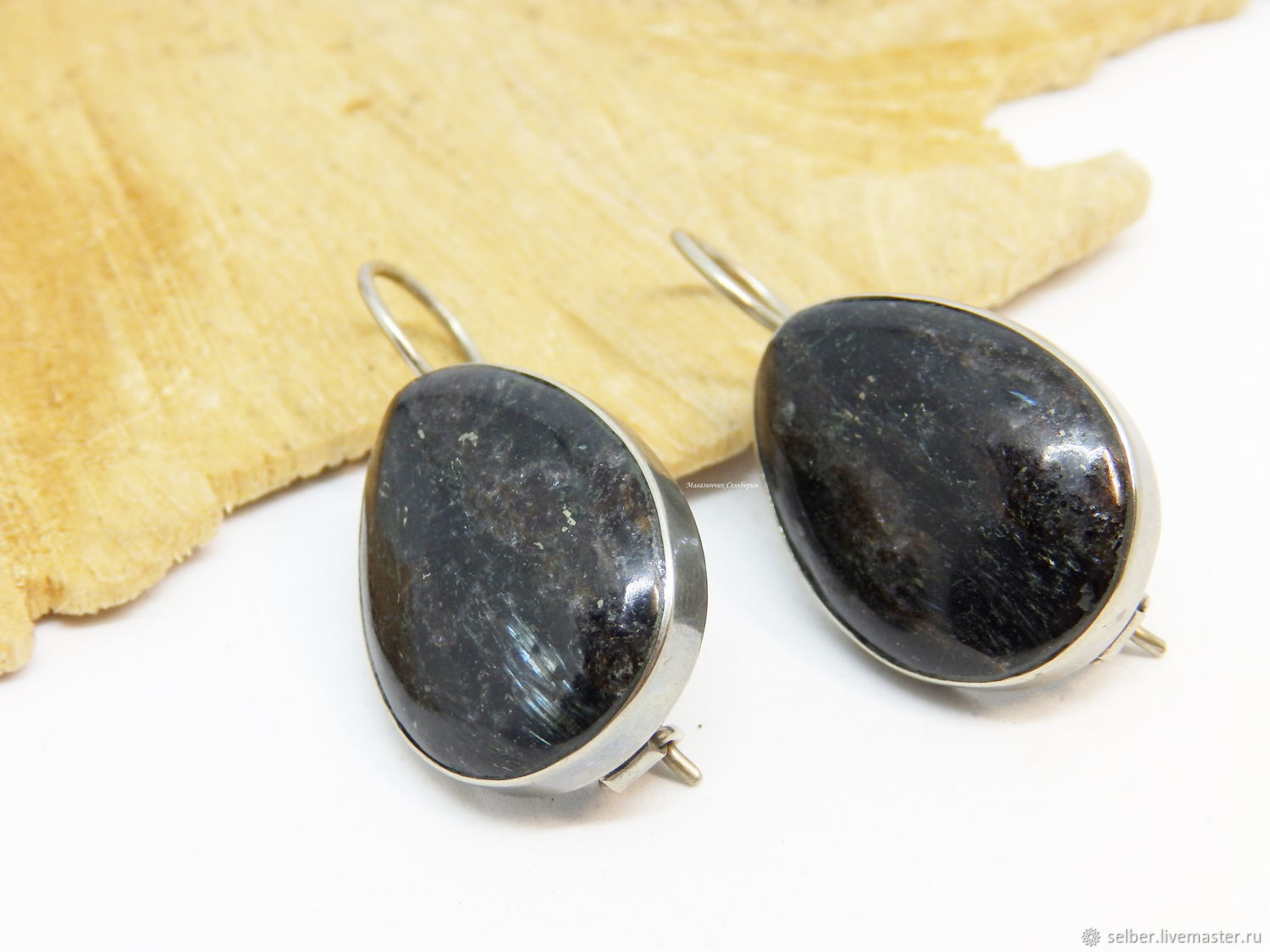 Earrings with nuummit 'Drop of black water', Earrings, Gatchina,  Фото №1