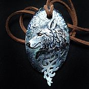 Украшения handmade. Livemaster - original item Wolf - three-dimensional pendant with lacquer-painted suede cord. Handmade.