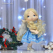 Куклы и игрушки handmade. Livemaster - original item Doll-angel with feather wings, in a sky blue dress with snowflakes. Handmade.