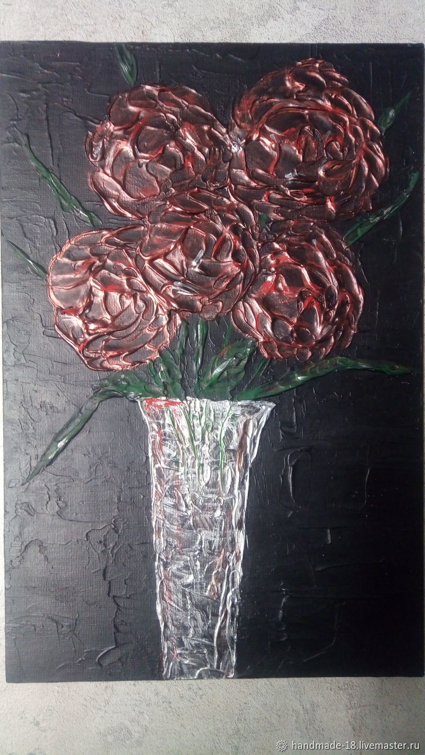  Красные розы в вазе. Абстракция на черном фоне, Картины, Тюмень,  Фото №1