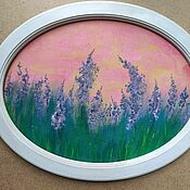 Картины и панно handmade. Livemaster - original item Mauve field of lupins. Oval Painting on Canvas. Landscape. Handmade.