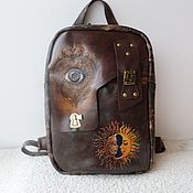 Сумки и аксессуары handmade. Livemaster - original item In stock.A leather backpack is a talisman against the evil eye.Engraving and painting.. Handmade.