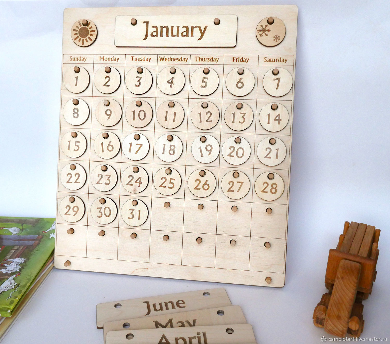 Календарь обучающий «Детский», с часами, из дерева 3634583