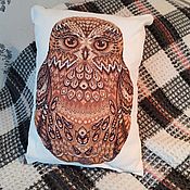 Для дома и интерьера handmade. Livemaster - original item Embroidered pillow - toy "Owl". Handmade.