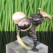 Украшения handmade. Livemaster - original item Mother Bird ring with pearls in 925 sterling silver PS0017. Handmade.