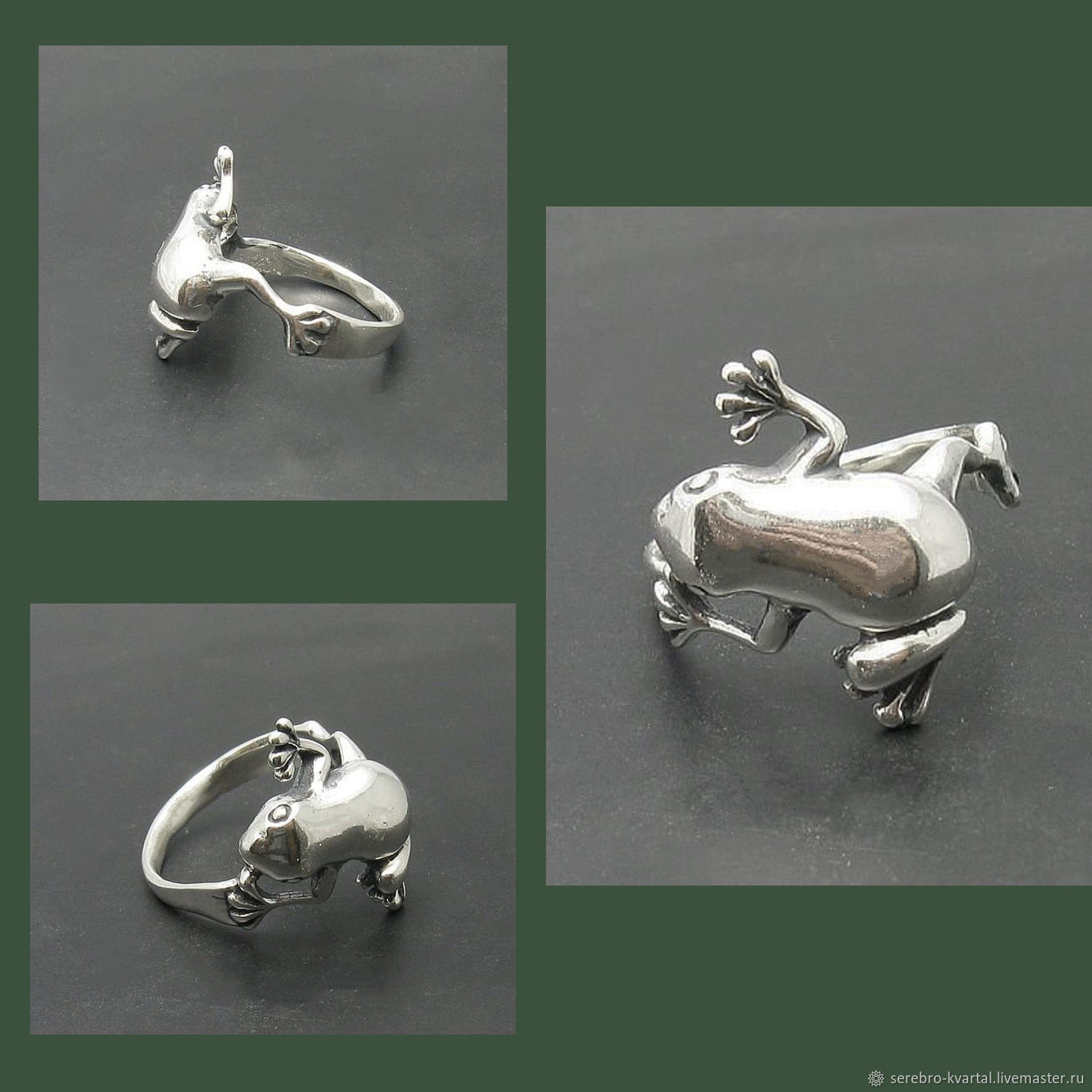 Кольцо лягушка серебро 925проб