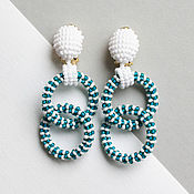 Украшения handmade. Livemaster - original item Earrings Rings: Turquoise with white. cruise collection. bead earrings. Handmade.