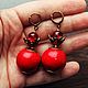 Серьги с деревянной бусиной "Just red". Серьги классические. НИТКАБУСИН. Интернет-магазин Ярмарка Мастеров.  Фото №2
