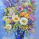 Picture of flower bouquet 'Bouquet on a blue background', oil on canvas, Pictures, Voronezh,  Фото №1
