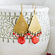 Boho earrings 'Coral Holiday' made of brass Oriental style, Earrings, Ulan-Ude,  Фото №1