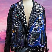 Denim jacket with hand-embroidered 
