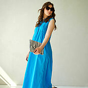 Одежда handmade. Livemaster - original item Summer Blue Maxi Dress, Blue Long Cotton Dress. Handmade.
