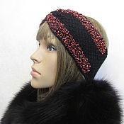 Аксессуары handmade. Livemaster - original item Fashionable knitted headband with beads and Ruby beads.. Handmade.