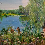 Картина "Пейзаж у реки". Акрил. Холст