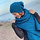 Комплект вязаный Шапка/Шарф-палантин ФЕМИНА/НОЛАН морская волна. Комплекты головных уборов. Вязаный кэжуал  UNIC Ирина. Ярмарка Мастеров.  Фото №4