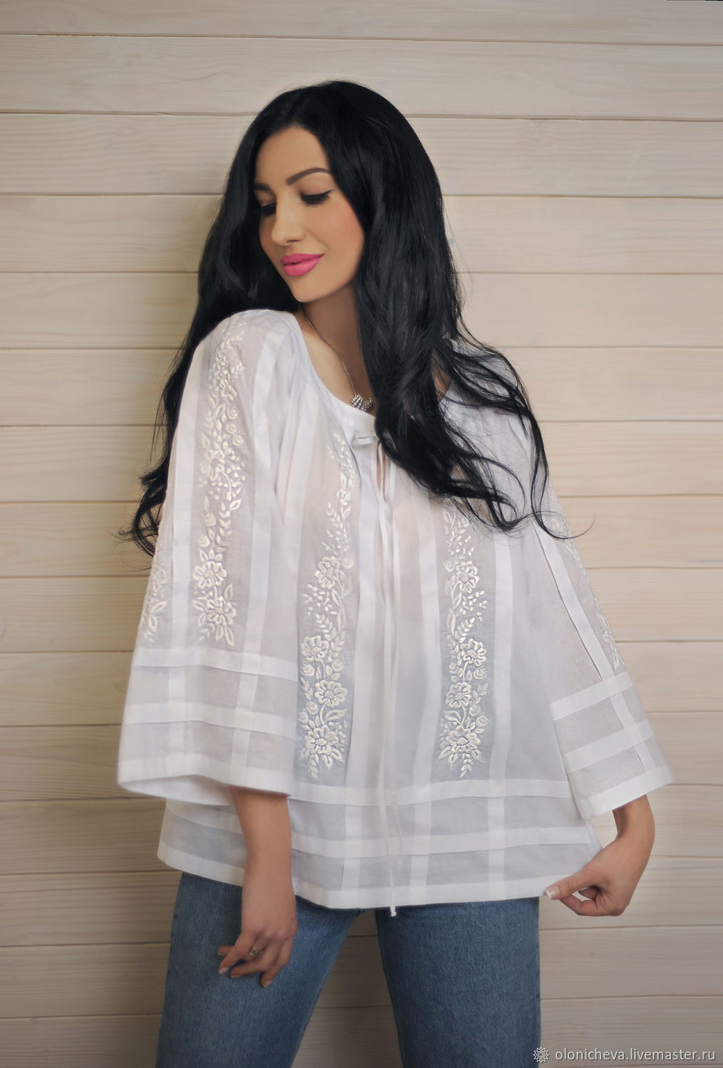Белая блуза с ручной вышивкой "Чистый родник", Блузки, Винница,  Фото №1