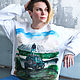 Sweatshirt sweatshirt the Mountain, the traveller, the sky is hand painted, Mens sweatshirts, St. Petersburg,  Фото №1
