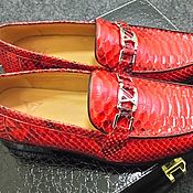 Обувь ручной работы handmade. Livemaster - original item Python leather loafers, in red, custom-made model.. Handmade.