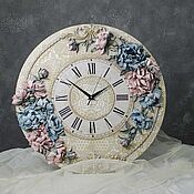 Для дома и интерьера handmade. Livemaster - original item Wall clock sculpture painting peonies 