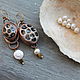 Серьги Асимметричные Керамика и Жемчуг. Серьги классические. NadyaBriJewelry. Ярмарка Мастеров.  Фото №7