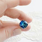 Украшения handmade. Livemaster - original item Ring with Swarovski crystal 12mm Bermuda Blue. Handmade.