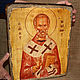 The icon `Saint Nicholas` Wood, canvas, gesso. Large size 30*37 cm. Hand work.
