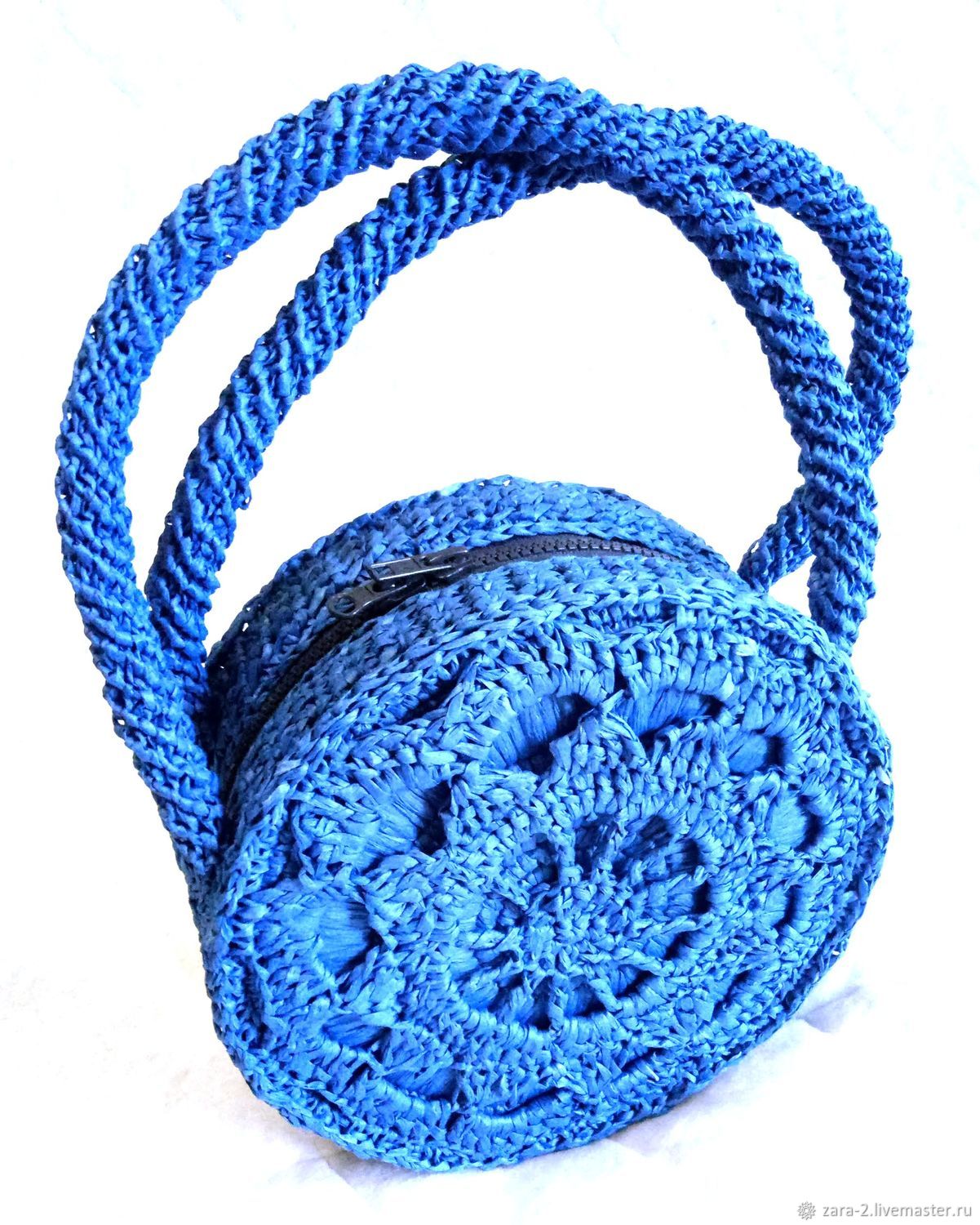 Blue round raffia bag, Bucketbag, Samara,  Фото №1