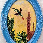 Картины и панно handmade. Livemaster - original item Castle and Dragon. Oval Picture in an elegant frame. Handmade.